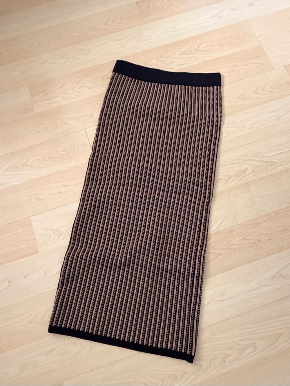 Babaton Black and Tan Striped Knit Pencil Skirt